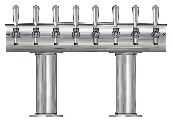 8 TAP BRUSHED SS[3"D]12"CTR DBL PED T-TOWER AIR COOLED