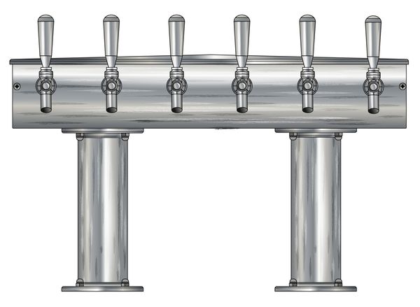 6 TAP BRUSHED SS[3"D]13"CTR DBL PED T-TOWER AIR COOLED