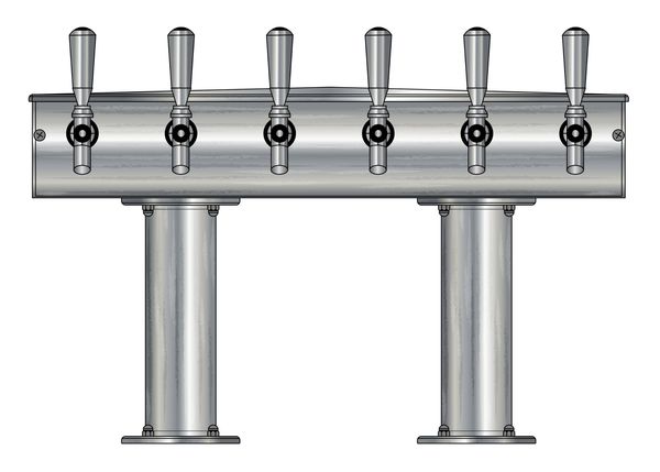 6 TAP BRUSHED SS[3"D]12"CTR DBL PED T-TOWER AIR COOLED