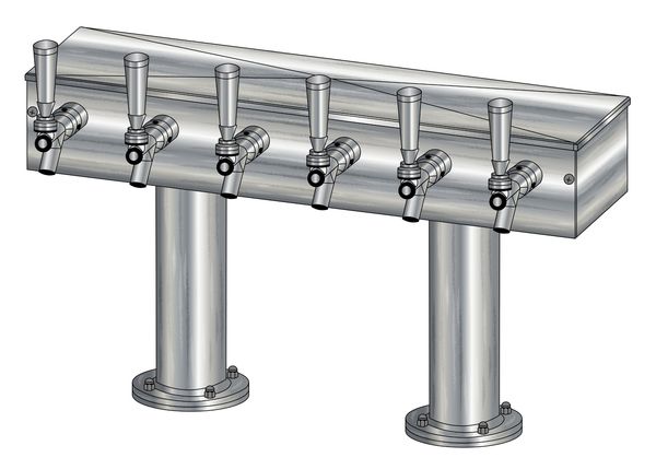 6 TAP BRUSHED SS[3"D]13"CTR DBL PED T-TOWER AIR COOLED